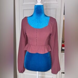 Altar'd State Mauve Long-Sleeve Peplum Blouse